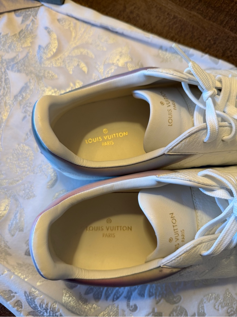 Louis Vuitton White Embossed Monogram Calfskin Sneakers Mens 8 (US9.5) - Picture 6 of 10